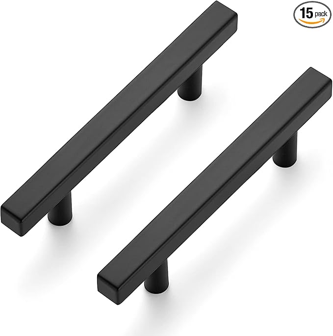 Ravinte Cabinet Handles 15 Pack - 3-3/4 Inch Matte Black Square Pulls, 6 Inch Overall Length - Kitchen Hardware Drawer Pulls