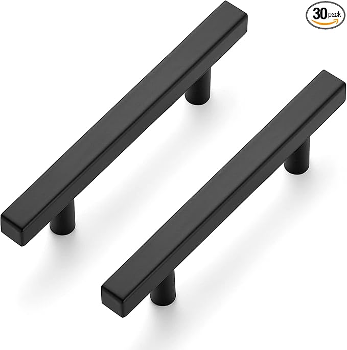 Ravinte Cabinet Handles 30 Pack - 3-3/4 Inch Matte Black Square Pulls, 6 Inch Overall Length - Kitchen Hardware Drawer Pulls