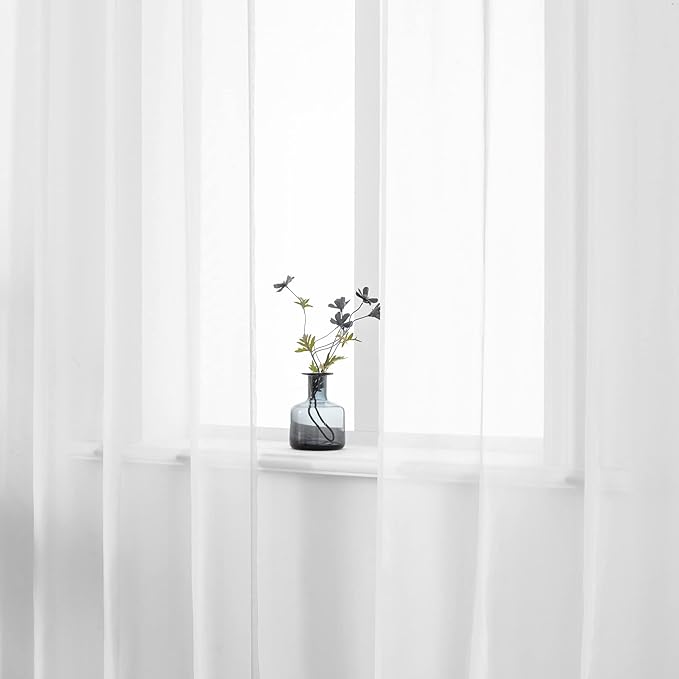 DUALIFE White Sheer Curtains 72 Inches Long for Bedroom Set of 2 Panels Grommet Window Voile Semi Baisc Decorative Sheer Curtains for Living Room 52x72 Inch Length
