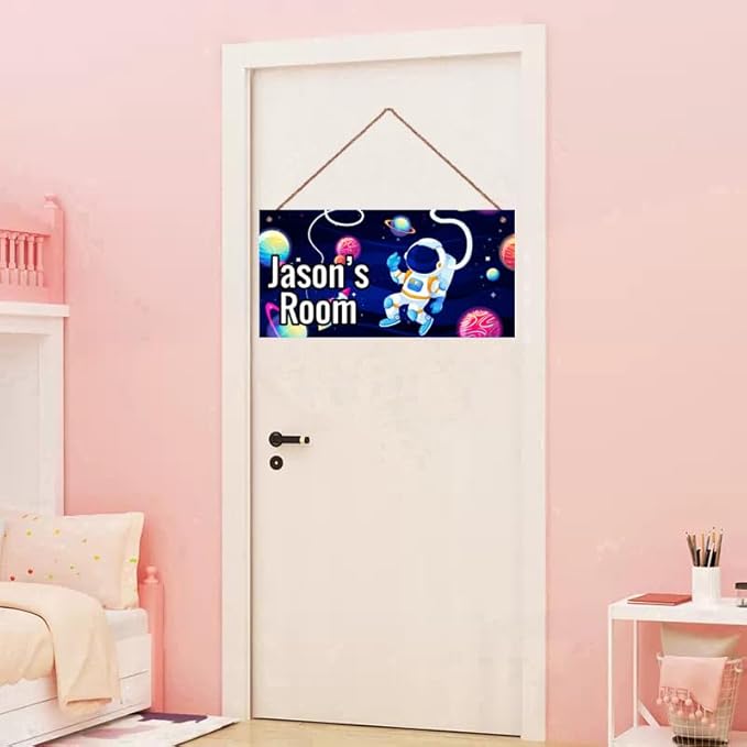 Personalized Sign Universe Sign Outer Space Theme Art Décor For Kids Room Custom Name Astronaut Door Wall Art Décor For Little Man Cave, Floral Nursery Art Plate For Girls Room Boys Bedroom Baby