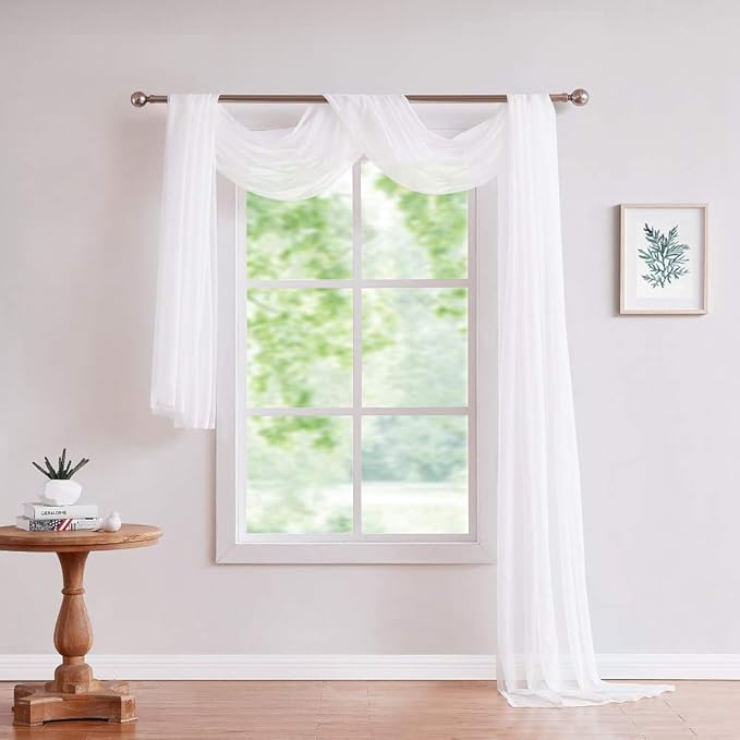 Warm Home Designs 75 Feet Long White Sheer Window Scarf. These XXL Length Valance Scarves 54 X 900 Inches in Size. Great as Bed Canopy or Wedding Arch Draping Fabric. AM White 900"