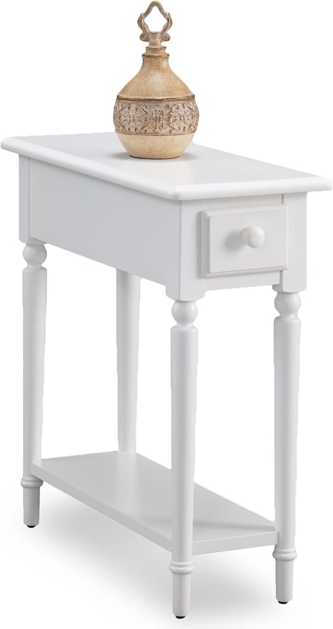 Leick Home Coastal End Table, Solid Wood, 1 Drawer, Bottom Display Shelf, Easy-Assembly, For Living Room/Bedroom, White, 23.5 in. L x 10.0 in. W x 24.0 in. H, 20017-WT