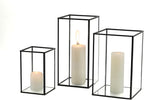 PHOSPHOR Glass Hurricane Candle Holder Set of 3 PCS Large Glass Square Candle Holder Black Lanterns Decorative for Pillar Candle Indoor Candle