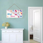 Personalized Butterfly Door Sign for Little Man Cave Colorful Floral Bouquet Door Sign Bedroom Nursery Wood Plaque Hanging Wall Art Decor For Kids Room