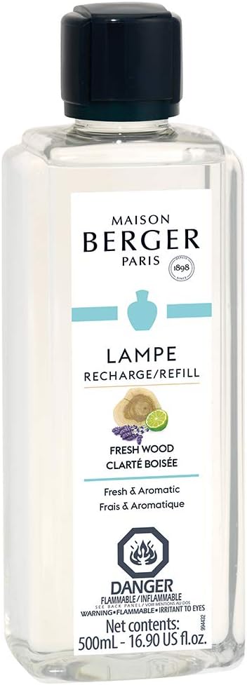 Maison Berger - Fresh Wood - Lampe Berger Fragrance Refill Oil for Home Diffusers - Luxury Air Freshener with Sandalwood, Amber & Lavender Notes - 16.9 Fl Oz (500ml)