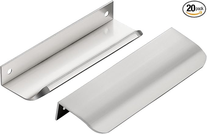 Ravinte Hardware 20 Pack Silver Cabinet Handles, 5 Inch (128mm) Finger Edge Pulls, 4 Inch Hole Center, Finger Pulls for Cabinets