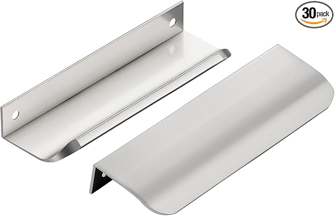 Ravinte Hardware 30 Pack Silver Cabinet Handles, 5 Inch (128mm) Finger Edge Pulls, 4 Inch Hole Center, Finger Pulls for Cabinets