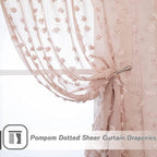 MYSKY HOME Pink Sheer Short Curtains with Pom Pom for Small Windows Dusty Rose Bedroom Nursery Kids Girls Room Curtains Cafe Kitchen Light Filtering Boho Drapes, Rod Pocket,52 x 45 Inches, 2 Panels