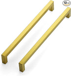 JOY DECOR 12 Pack Cabinet Handles, Gold Cabinet Pulls, 10 Inch Kitchen Closet Handles Square Drawer Pulls Stainless Steel Drawer Hardware, 256mm Hole Centers