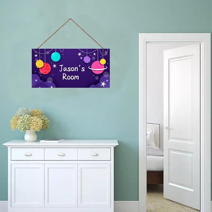 Personalized Outer Space Man Cave Sign For Boys Bedroom Custom Name Science Fiction Theme Kids Room Toddler Baby Nursery Door Plaque Planet Wall Art Decor For Little Man Cave