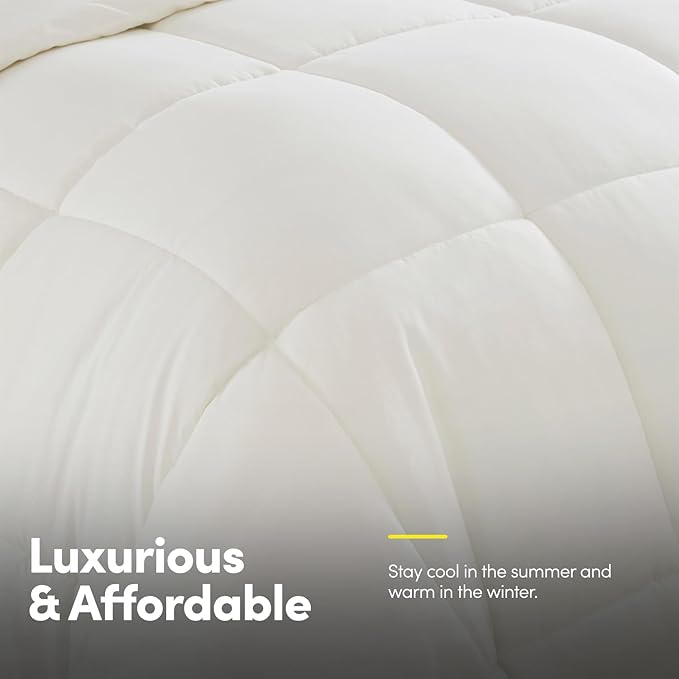 Sweet Home Collection 7 Piece Comforter Set Bag Solid Color All Season Soft Down Alternative Blanket & Luxurious Microfiber Bed Sheets, Ivory, Queen