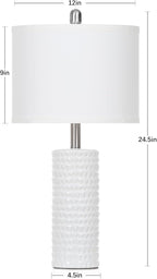 24.5" Modern Ceramic Table Lamps for Living Room ，Farmhouse Nightstand Lamps Set of 2 with White Linen Shade Office Reading Lamp ，Bedroom Lamps for Bedside End Table, Bedroom, Living Room, White