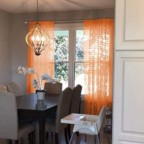MYSKY HOME Orange Sheer Short Curtains with Pom Pom for Small Windows Bedroom Nursery Kids Girls Room Curtains Cafe Kitchen Light Filtering Boho Drapes, Rod Pocket,38 x 54 Inches, 2 Panels
