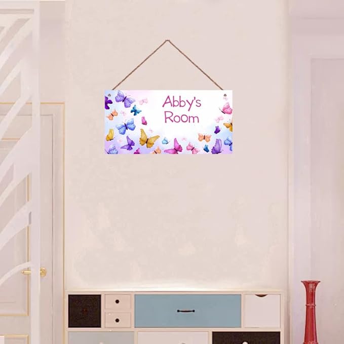 Personalized Name Butterfly For Girls Room Baby Nursery Door Wood Plaque Hanging Wall Art Decor For Kids Bedroom Nursery