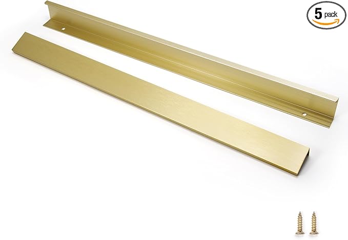 5 Pack 16" (400mm) Overall Length Overall Length Edge Finger Pull, Brushed Brass Aluminium Hidden Furniture Wardrobe Cabinet Drawer Pull Long Concealed Furniture Closet Door Handle, 3699S