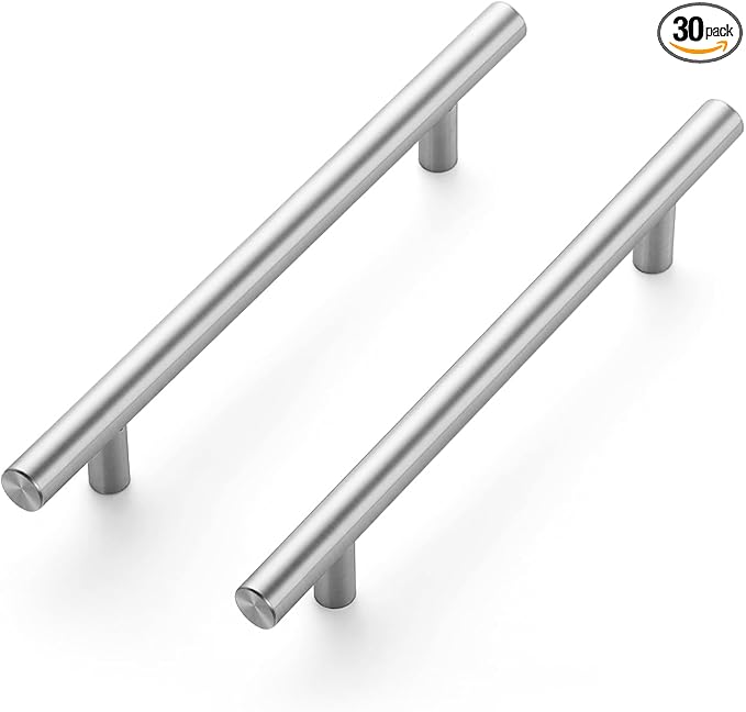 JOY DECOR 30 Pack 7.38 Inch Cabinet Pulls Kitchen Cabinet Handles with 5 Inch Hole Center Brushed Nickel Cabinet Hardware Stainless Steel Kitchen Drawer Pulls for Cabinets Cupboard, 128mm Hole Centers