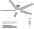 addlon Ceiling Fans with Lights, 52 inch Low Profile Ceiling Fan with Light and Remote Control, Flush Mount, Reversible, 3CCT, Dimmable, Noiseless, Nickel Ceiling Fan for Bedroom, Indoor/Outdoor Use
