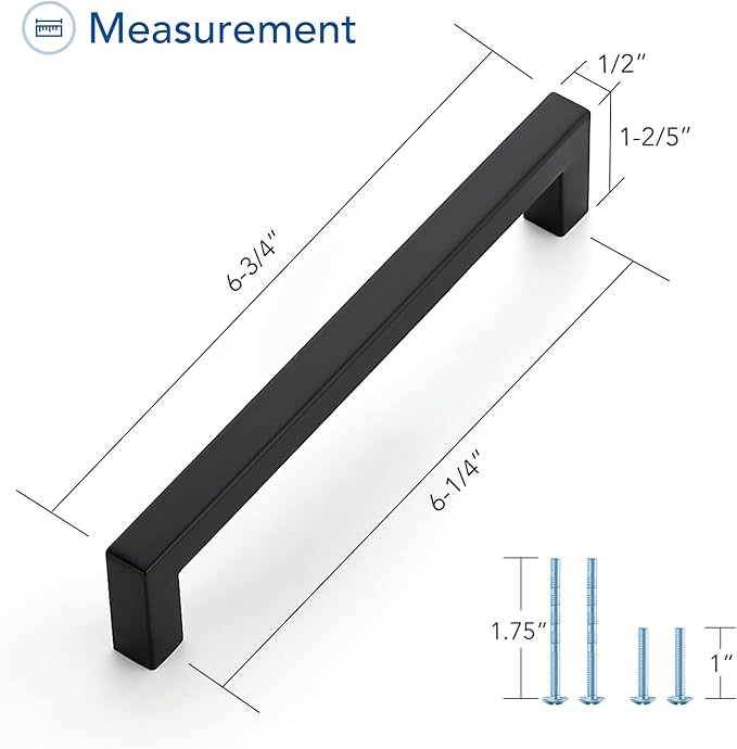 Ravinte 10 Pack Square Cabinet Pulls 6-1/4 Inch Black Kitchen Cabinet Handles Matte Black Kitchen Hardware for Drawer Pulls Drawer Handles Come with Screwdriver