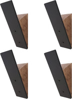 Homeforia Walnut Wood Coat Hooks, High End Walnut Wood & Black Metal Wall Mounted Coat Hooks, Mid-Century Modern Clothes Hooks, Heavy Duty Wooden Hooks for Hanging Coats, Hats, Towels & More, Set of 4