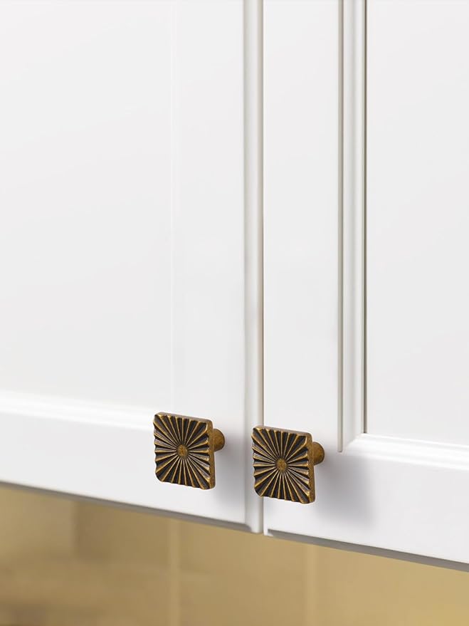 2 Pack Antique Brass Cabinet Knobs Square Vintage Drawer Pulls Bathroom Dresser Handles Hardware Zinc Alloy
