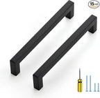 Ravinte 15 Pack Black Cabinet Pulls 6-1/4 Inch Square Kitchen Cabinet Handles Matte Black Kitchen Hardware for Drawer Pulls Drawer Handles Come with Screwdriver