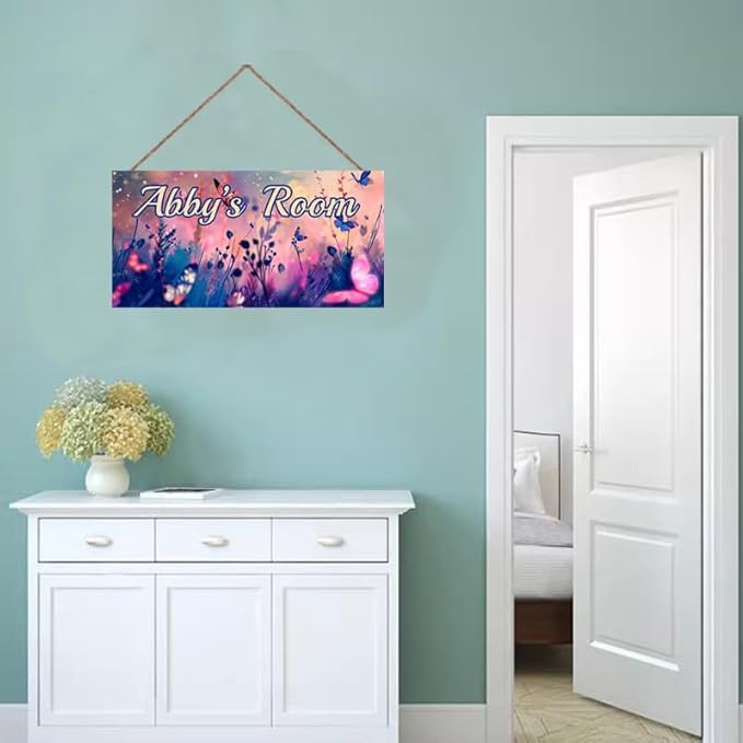 Personalized Butterfly Signs Flowers Sign For Kids Room Custom Name Door Wall Decor Floral Nursery Art Plate For Boys Room Girls Bedroom Little Man Cave