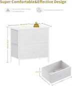 BOLUO White Nightstand with Drawer Dresser for Bedroom Nightstands,Night Stand and Dressers Sets End Table with 2 Fabric Drawers Organizer Modern