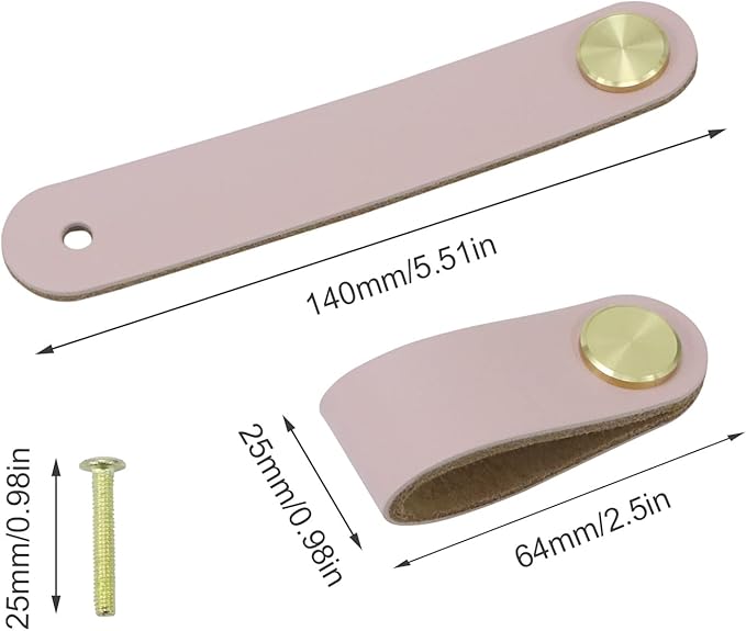 Leather Drawer Pulls and Knobs Soft Cabinet Handles Modern Cabinets Door Knob for Furniture Cupboards Wardrobe Dresser Decorative Handle with Screw 4 Pcs (Pink)