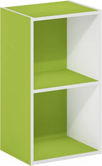Furinno PASIR Book Shelf, 2-Tier Modern Bookshelf, Open Shelves Bookcase 9" x 12" x 21", for Living Room, Bedroom, Home Office, Green/White