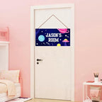 Personalized Outer Space Sign Cute Kids Aerospace Themed For Kids Room Nursery Baby Playroom Door Decor,Custom Name Stars Wall Decor Decorative Plate for Boys Room