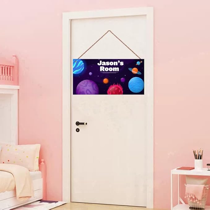 Personalized Signs Universe Spacecraft Sign Galaxy Sign For Kids Room Nursery Wall Art Décor Outer Space Theme Wall Decor For Girls Bedroom Boys Room