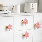 4 Pcs Petal Cabinet Knobs，Zinc Alloy Flower Shape Single Hole Knob with Screws for Dresser Handles Cabinet Wardrobe Door Handle Decorative Furniture (Pink Flower Pearl)