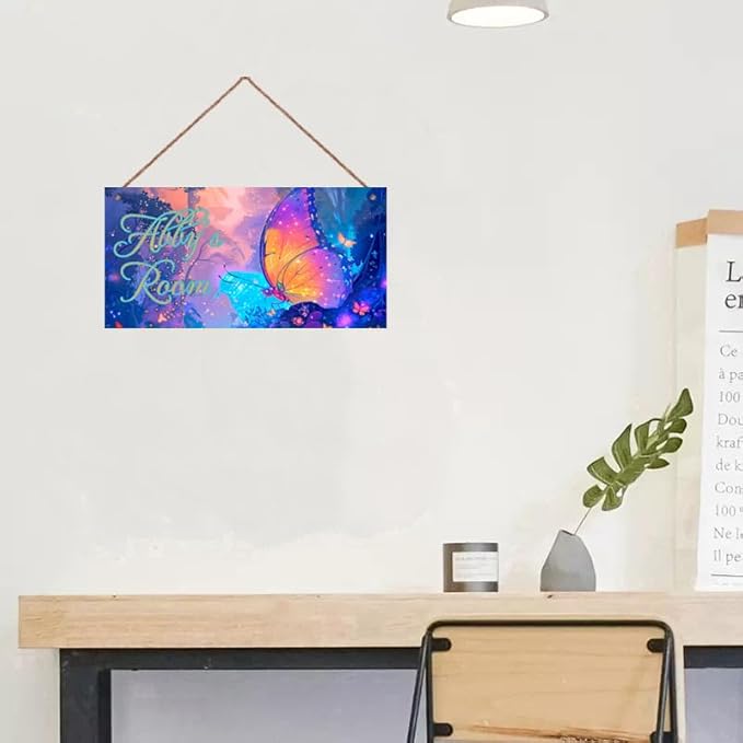 Personalized Sign Butterfly Sign for Girls Room, Motivational Hanging Plaque Sign Room Wall Art Decor, Alien Ship Nursery Decor for Boys Room Kids Room Classroom Décor