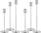Set of 6 Silver Taper Candle Holders, Metal Silver Candlestick Holders, Tall Candle Holder, Fits 3/4 inch Thick Candle&Led Candles, for Table Centerpiece, Wedding, Dinning, Party Home Decor