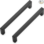 Ravinte 5 Pack 6-1/4 Inch Square Cabinet Handles - Matte Black Stainless Steel Drawer Pulls - Kitchen Hardware
