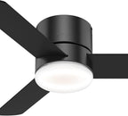 Hunter 44 inch Indoor Ceiling Fan with Light and Remote Control - For Bedroom or Living Room, Low Profile Mount, Black Modern Ceiling Fan with LED Light, Quiet, 3 Blades - Minimus 59453, Matte Black