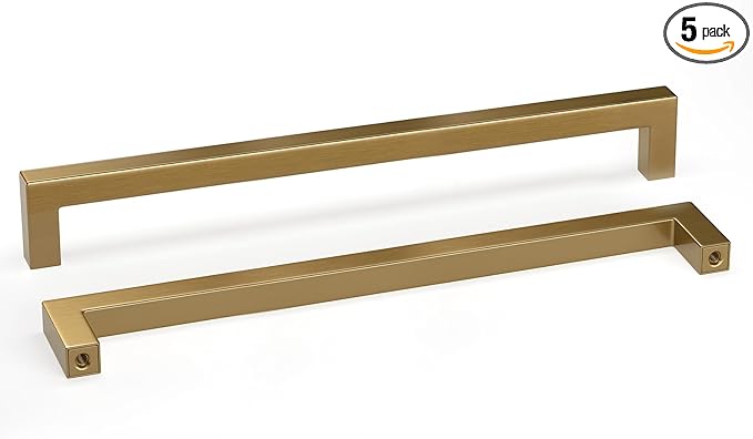 goldenwarm 5 Pack Champagne Bronze Cabinet Pulls Bronze Drawer Pulls 10 Inch Champagne Drawer Handles Brushed Bronze Cabinet Handles Square Kitchen Dresser Hardware for Bedroom Dresser