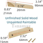6Pcs Unfinished Wood Solid Furniture Pulls Handles,Unfinished Unpainted Paintable Wooden Handles Cupboard Closet Drawer Handle Pull,Length 3.54",Hole Dis.2.52"
