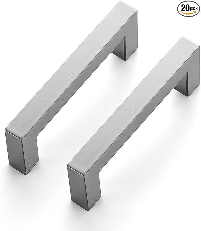 Ravinte 20 Pack 3-1/2 Inch Square Cabinet Handles Satin Nickel Pulls Brushed Nickel Drawer Pulls Kitchen Cupboard Hardware for Cabinets Cupboard Drawer Handles