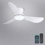 46 Inch Modern Ceiling Fans with Lights, Flush Mount Ceiling Fan with Remote/APP Control, 3 Reversible Curved Blades, 6 Speeds, 3 CCT, Dimmable Lights for Kids Room Bedroom, White