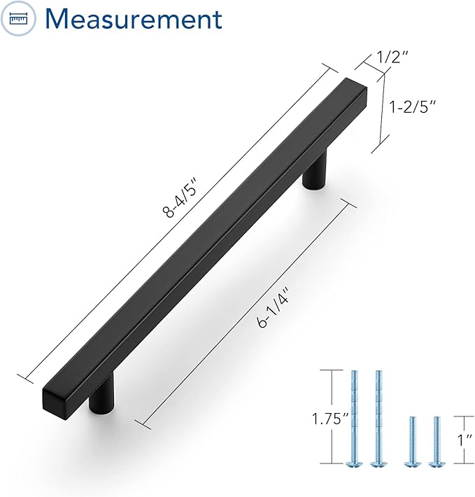 Ravinte Black Cabinet Handles 10 Pack 6-3/10 inch Matte Black Square Cabinet Pulls Kitchen Hardware 8-4/5 inch Overall Length Kitchen Drawer Pulls
