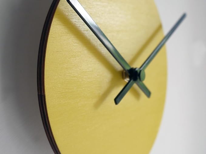 Small Round Wooden Wall Clock Minimalist Scandinavian Design Silent Non Ticking Quartz Movement Modern Yellow Poplar Wood for Kitchen Bedroom Office