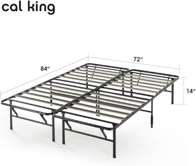 Best Price Mattress 14-inch Foldable Quickbase Metal Platform Bed Frame with Tool Free Easy Assembly, Wood Slats No Box Spring Needed, Black, Cal King