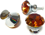 10 Pcs 30mm Silver Plated Base Diamond Shape Crystal Glass Cabinet Knob Drawer Knob Pull Handle Used for Kitchen, Dresser, Door, Cupboard (Amber)