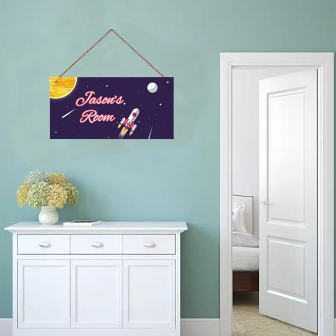 Personalized Airship Sign Funny Aerospace Themed For Kids Room Door Decor,Custom Name Universe Wall Decor Decorative Plate for Nursery Girls Room Boys Bedroom Baby Children