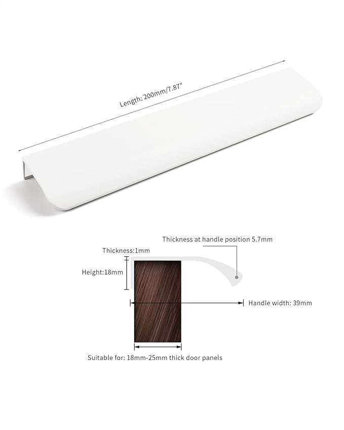 5 Pack 8 inch self Adhesive Cabinet Handles Warm White Adhesive Cabinet pulls Stick on Handles for Cabinet Finger pulls for Cabinet Concealed Drawer Edge pulls Adhesive Flat Drawer Handles