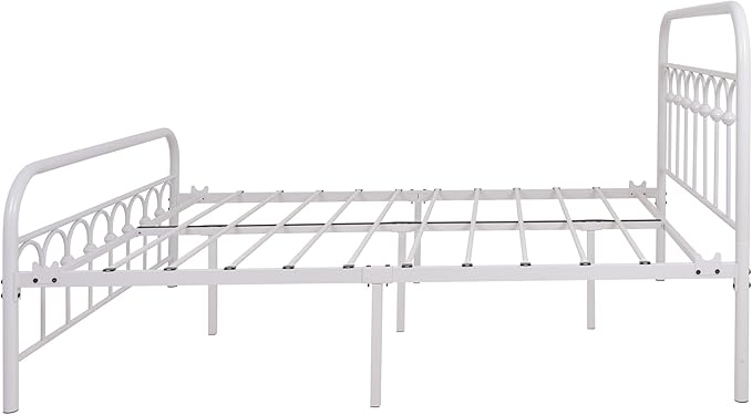 YALAXON Vintage Sturdy Full Size Metal Bed Frame with Headboard and Footboard Basic Bed Frame No Box Spring Needed (Full,White)