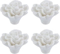 4PCS 1.57" × 1.14" Ceramics White Rose Knobs Flower Shaped Drawer Pulls for Cupboard with 2 Kinds of Screws