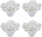 4PCS 1.57" × 1.14" Ceramics White Rose Knobs Flower Shaped Drawer Pulls for Cupboard with 2 Kinds of Screws