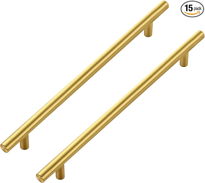 JOY DECOR 15 Pack Cabinet Handles, Gold Cabinet Pulls, 8-3/4 in Hole Center Kitchen Cabinet Handles, Stainless Steel T Bar Handles for Dresser Drawers